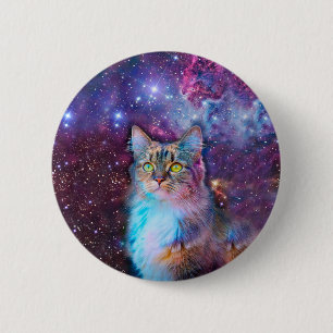 Purple cat in space 2 inch round button