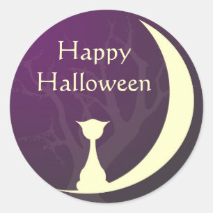 Purple cat moon spooky Halloween label gift tag