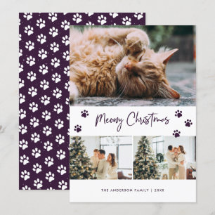 Purple Cat Owner Photo Meowy Christmas Card