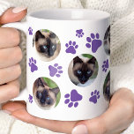 Purple Cat Pawprint 8 Photo Collage Coffee Mug<br><div class="desc">Showcase your favourite feline friend with this personalized Purple cat paw 8-photo collage mug. This charming mug features a Purple cat paw print design and space for eight cherished photos. Perfect for cat lovers, this mug makes a thoughtful gift for birthdays, holidays, or just because. Sip your morning coffee or...</div>
