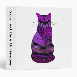 Purple Cat Zen Tangle Pretty Feline Art Pattern Binder