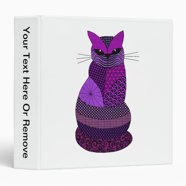 Purple Cat Zen Tangle Pretty Feline Art Pattern Binder (Front/Spine)