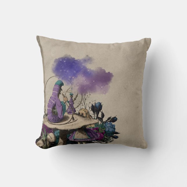 Purple Caterpillar Alice in Wonderland Decoupage Throw Pillow (Front)