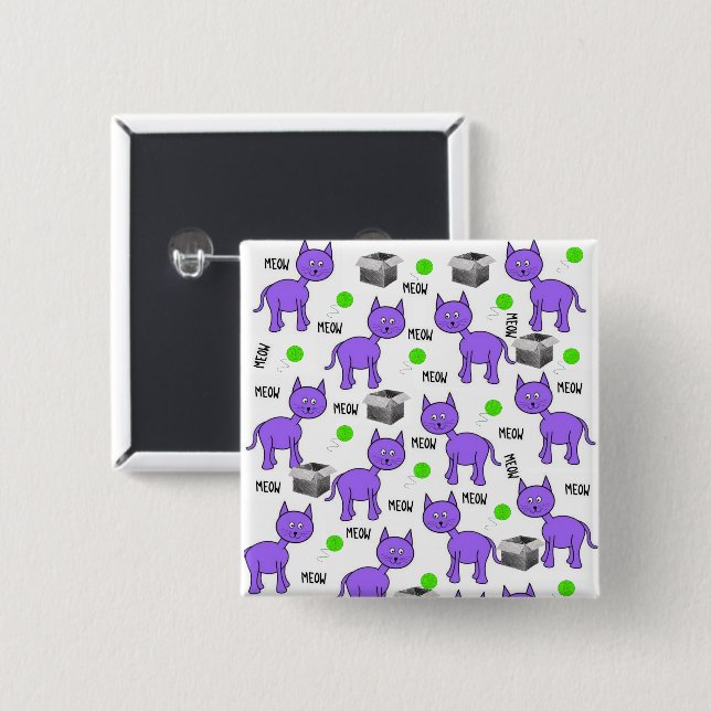 Purple Cats Meow Square Button (Front & Back)
