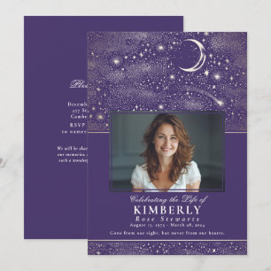 Purple Celebration of Life Funeral Memorial Photo Invitation