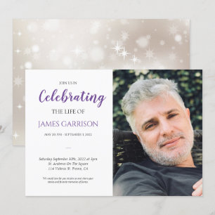 Purple Celebration of Life With Photo Funeral Invitation
