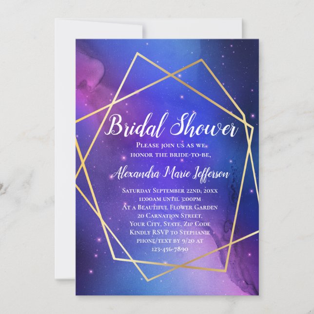 Purple Celestial Art Geometric Gold Bridal Shower Invitation (Front)