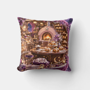 Purple Celestial Bakery Sleeping Cat Throw Pillow