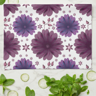 Purple Celestial Floral Pattern Kitchen Towel
