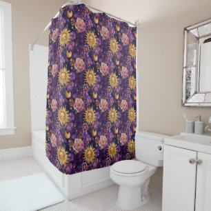 Purple Celestial Floral Sun Moon and Stars