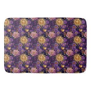 Purple Celestial Floral Sun Moon and Stars Bath Mat