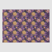 Purple Celestial Floral Sun Moon and Stars