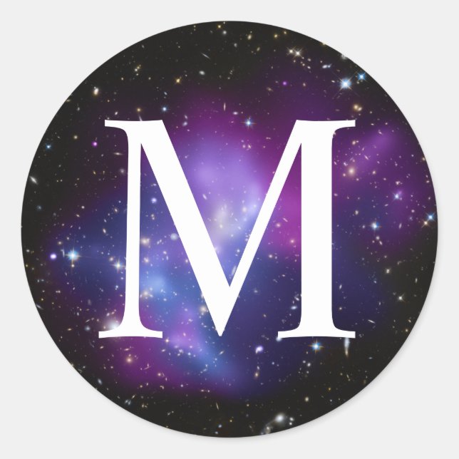 Purple Celestial Space Photo Classic Monogram Round Sticker (Front)