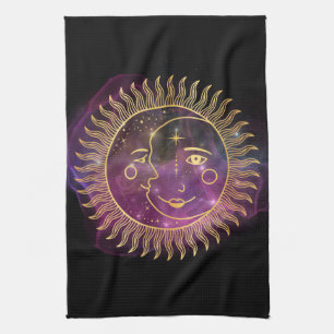 Purple Celestial Sun and Moon Kitchen Towel