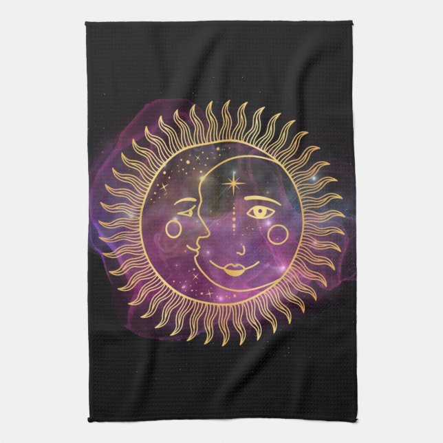 Purple Celestial Sun and Moon  Kitchen Towel (Vertical)