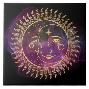 Purple Celestial Sun and Moon  Tile