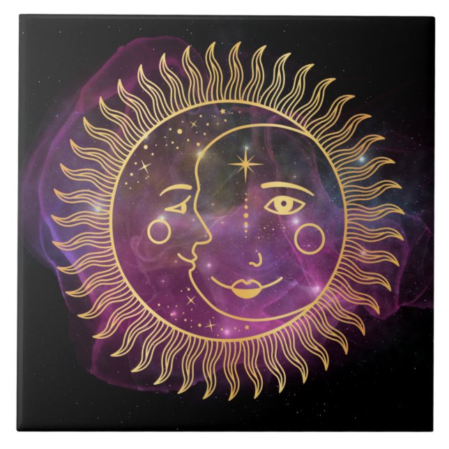 Purple Celestial Sun and Moon  Tile (Front)