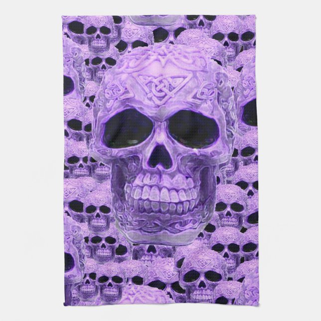 Purple celtic gothic skull kitchen towel (Vertical)