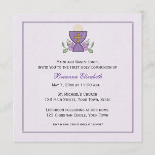 Purple Chalice First Communion Invitation