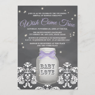 Purple Chalkboard Firefly Mason Jar Baby Shower Invitation