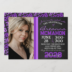 Purple Chalkboard Graduation Photo Invitation