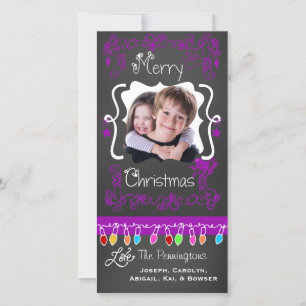 Purple Chalkboard Merry Christmas Photo Card