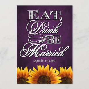 Purple Chalkboard Sunflower Wedding Invitations