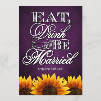 Purple Chalkboard Sunflower Wedding Invitations