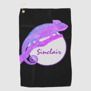 Purple Chameleon with Circle Personalized Golf Towel