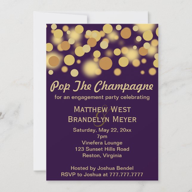 Purple Champagne Bubbles Engagement Party Invitation (Front)