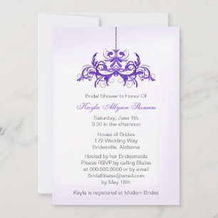 Purple Chandelier Custom Bridal Shower Invitations