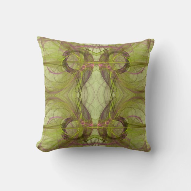 Purple, Chartreuse n Grey Abstract Fractal Pillow (Front)
