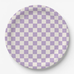 Purple Check, Chequerboard Pattern, Chequered Paper Plate