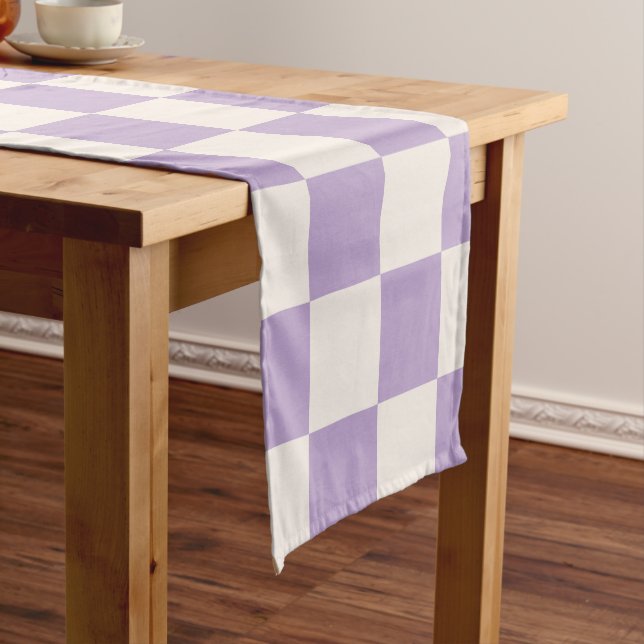 Purple Check, Chequerboard Pattern, Chequered Short Table Runner (In Situ)