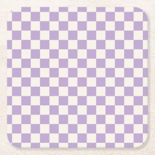 Purple Check, Chequerboard Pattern, Chequered Square Paper Coaster