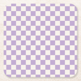 Purple Check, Chequerboard Pattern, Chequered Square Paper Coaster
