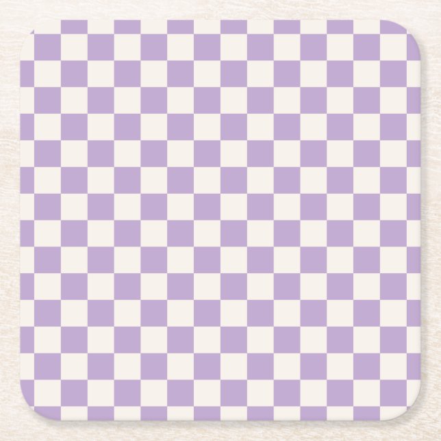 Purple Check, Chequerboard Pattern, Chequered Square Paper Coaster (Front)