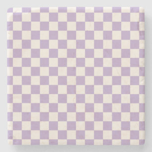 Purple Check, Chequerboard Pattern, Chequered Stone Coaster