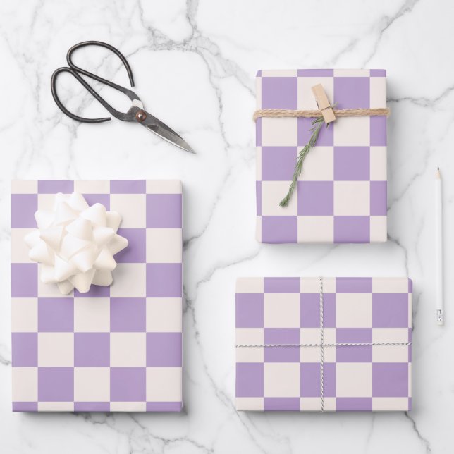 Purple Check, Chequerboard Pattern, Chequered Wrapping Paper Sheet (Front)