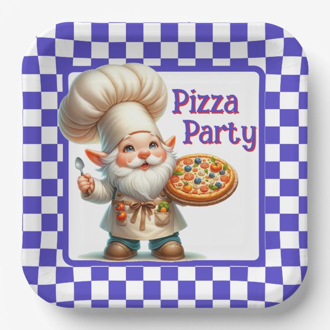 Purple Check Pizza Party Paper Plate (Front)