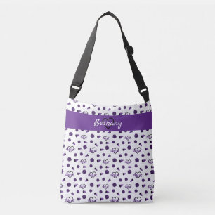 Purple Cheer Hearts, Pom Poms, Megaphone Pattern Crossbody Bag