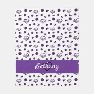 Purple Cheer Hearts, Pom Poms, Megaphone Pattern Fleece Blanket