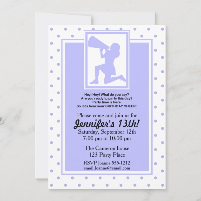 Purple Cheerleader Birthday Invitation Customize (Front)