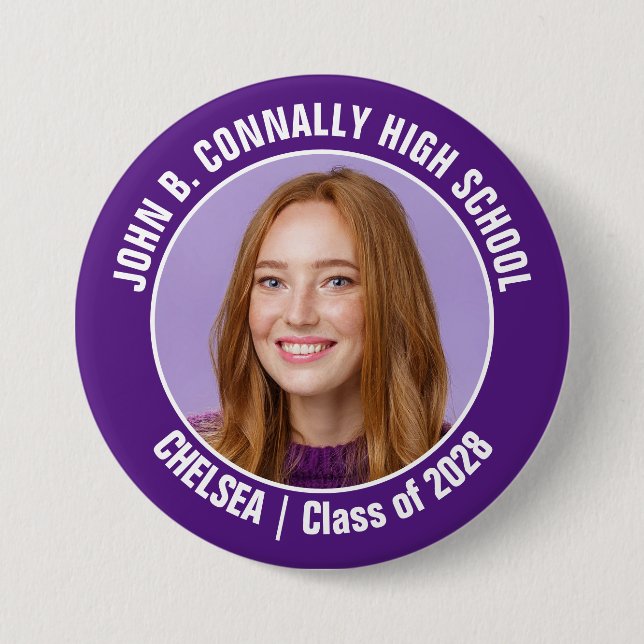 Purple Cheerleader Photo High School Spirit 3 Inch Round Button (Front)