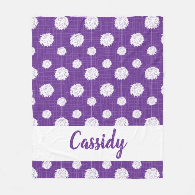 Purple Cheerleader Pom Pom Pattern Fleece Blanket (Front)