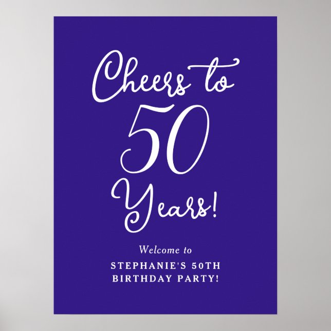 Purple Cheers to 50 Years 50th Birthday Welcome Poster (Front)