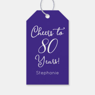 Purple Cheers to 80 Years Birthday Favour Gift Tags