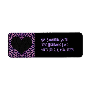 Purple Cheetah Print Black Heart - Custom Address