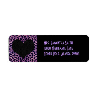Purple Cheetah Print Black Heart - Custom Address