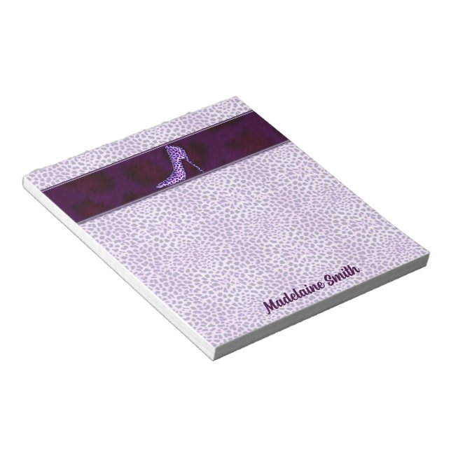 Purple Cheetah Print with her Name Notepad (Angled)